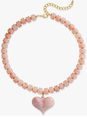 NEW Acrylic Delicate Pink Beaded Heart Necklace